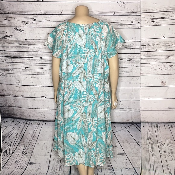 Talbots Teal and White Leaf Print Dress - Picture 4 of 6